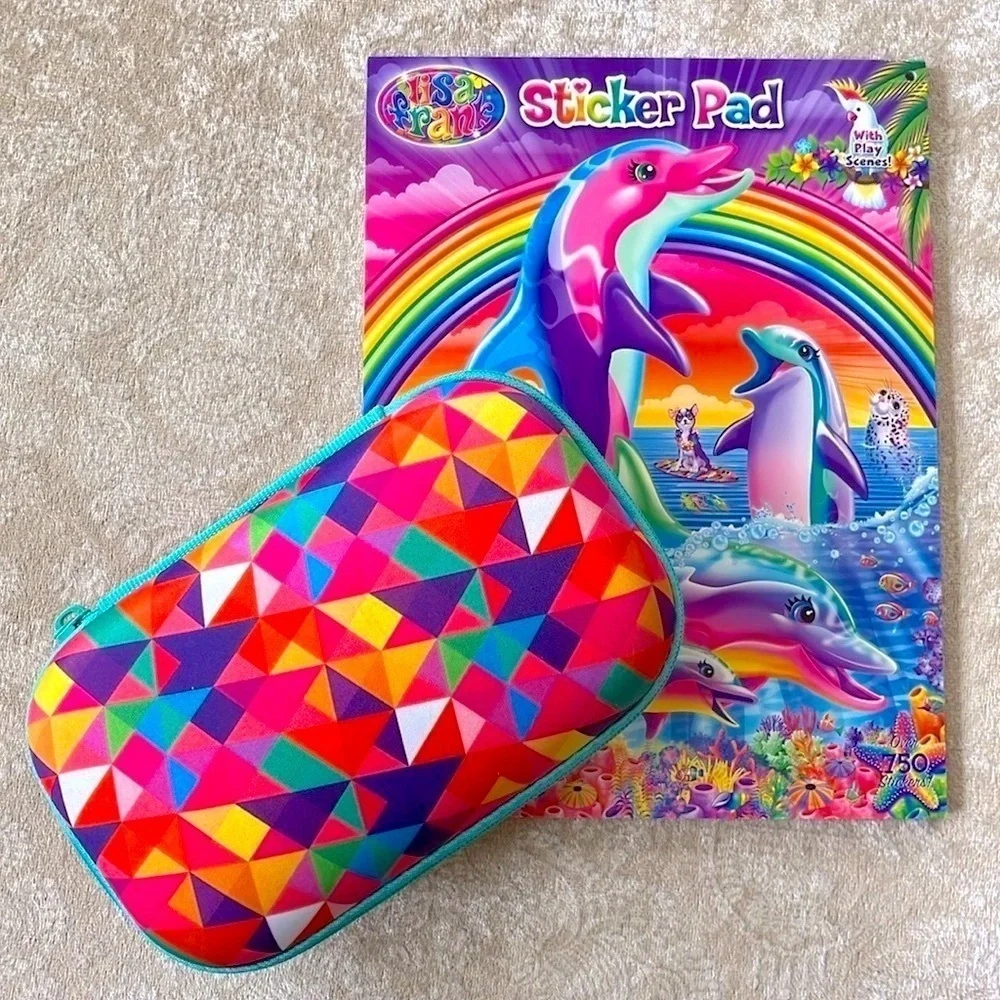 Brand New Lisa Frank Sticker Pad w/ Play Scenes & Zip-It Geometric Pencil Pouch
